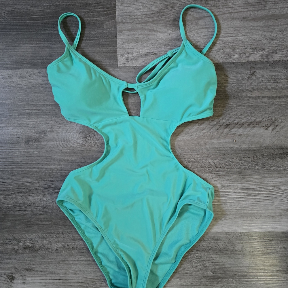 No Boundaries Turquoise Cutout One Piece Swimsuit